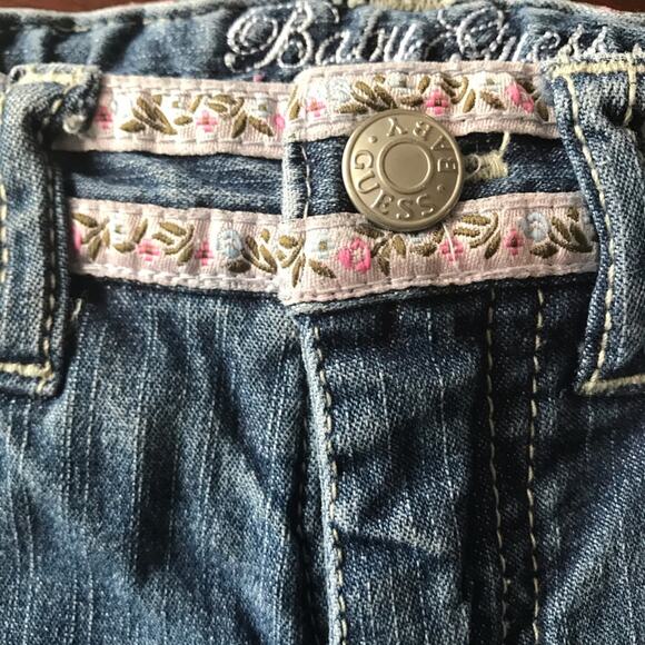 Baby Guess Pink Floral Ribbon & Embroidery Blue Jean Capris - 18M - Picture 4 of 11